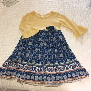 Yellow and Blue Floral Girls Dress